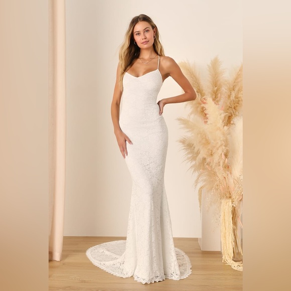 Lulus Dresses & Skirts - Lulus-Perfectly Beloved White Lace Sleeveless Lace-Up Maxi Dress (Small)